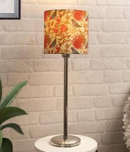 Contemporary Stainless Steel Table Lamp with Multicolored Fabric Drum Shade Warm White LED <b>Light</b> for Living Room Decor - Product Image 2