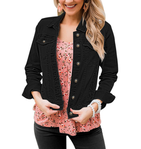 Chaqueta Vaquera para Mujer, Estilo Vintage, Corte Holgado, Color Sólido, Mangas Largas, Ropa Exterior Informal a la Moda - Product Image 1