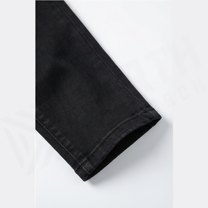 Jean en denim noir slim à taille haute pour homme avec motif à pois pailletés, style décontracté d'automne, coupe droite, en coton - Product Image 6