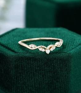 Diamond Wedding band Yellow <b>Silver</b> moissanite curved wedding <b>ring</b> Dainty Art deco Matching <b>Stacking</b> band wedding <b>ring</b> Promise - Product Image 2