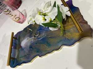 <b>Resin</b> Tray Handmade Antique Weathered Coastal Design Multi-Functional Wedding Serving Tray for Home Hotel Kitchen <b>Table</b> <b>Top</b> - Product Image 2