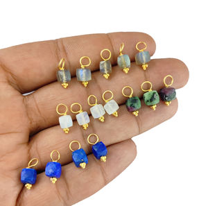 Lapis Lazuli 6-7มม. อัญมณีเล็กๆรูปทรงลูกบาศก์ห่อลวดเสน่ห์925เงินสเตอร์ลิงทอง Vermeil สร้อยคอต่างหูแฟนซี - Product Image 4