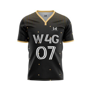 Custom <b>Men's</b> Sublimated Soccer Jersey V Neck Black Gold Dot Pattern Moisture Wicking 100% Polyester Regular Fit Football Apparel - Product Image 1
