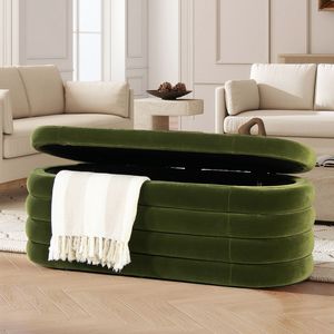 Fuji - Banco de Almacenamiento Ovalado Tapizado en Terciopelo Verde Oliva de 49 Pulgadas para Dormitorio - Product Image 2