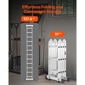 Scala Pieghevole Multiuso da 2,35 m, Regolabile a 3 Gradini, Design Telescopico a 6 Gradini, Portata 3,65 m, Costruzione Robusta - Product Image 5