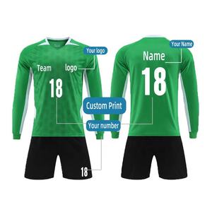 Ensemble d'uniformes de football personnalisés pour adultes, 100% polyester, manches longues, sublimés, col rond, maillot de football, short de football avec cordon de serrage - Product Image 5