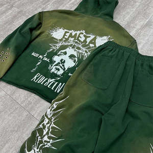 กางเกงวอร์มขาตรงแบบสั่งทำพิเศษ คุณภาพสูง ชุดกางเกงวอร์มทรงหลวมและเสื้อฮู้ด ชุดกีฬาผ้าเฟรนช์เทอร์รี่แบบซักแล้ว ชุดวอร์มผู้ชาย - Product Image 3