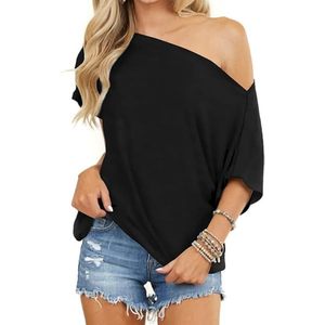T-shirt de luxe asymétrique à une épaule, coupe ample, en velours écologique à motifs plumes, couleur unie, style moderne, pour femme, idéal pour l'été et les soirées - Product Image 1
