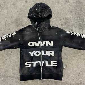 เสื้อฮู้ดติดซิปรูดรูดรูดซิปหนาหนา GSM 500เทอร์รี่ปักลายสไตล์วินเทจ - Product Image 2