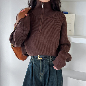 Nouveaux pulls en coton personnalisés avec logo en gros, pulls d'hiver pour femmes, col rond ample et manches longues, couleur unie - Product Image 4