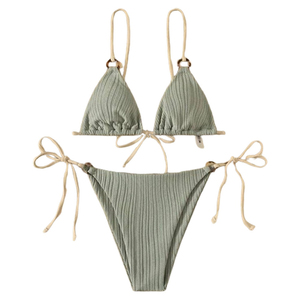 <b>Top</b> Trending Wholesale Embroidery Hot Sexy Solid Chest <b>String</b> 2 Piece Set Contrast Color Breathable Front Women Swimwear Custom - Product Image 5