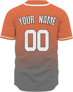 Maillot de baseball personnalisé avec nom d'équipe 00, orange et gris, impression sublimée, unisexe, adulte, manches courtes, boutons sur le devant, vêtements de sport - Product Image 3