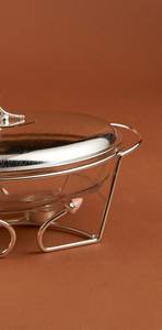 Elegant Oval Shafing Dish Glass Food Warmer Metal Stand & Multi Colour Floral Finial Lid <b>Buffet</b> <b>Server</b> For Party Catering Events - Product Image 5