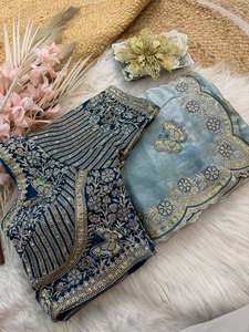 Sari de seda premium con bordado de mariposas de hilo multicolor y blusa cosida inspirada en Sabyasachi, ideal para fiestas. - Product Image 3