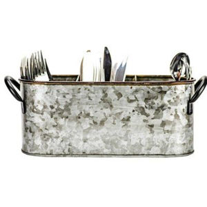 Porta Utensilios de Metal Galvanizado Estilo Rústico con 6 Compartimentos y Asa de Madera, Organizador Ovalado de Hierro para Cubiertos de Cocina - Product Image 6