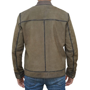 <b>Men's</b> Olive Green Suede Bomber <b>Jacket</b> With Zipper Closure Casual Stand Collar Regular Fit Available For Sale - Product Image 6