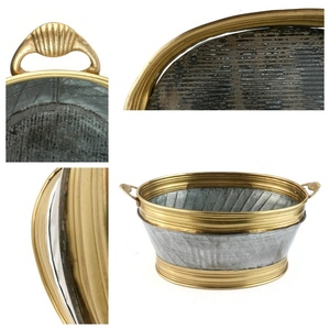 Antique Galvanized Zinc Beverage Tub With Gold Rim And Base Handles Dual Tone Modern Party Wine, <b>Beer</b> For Wedding & Party Serve - Product Image 5