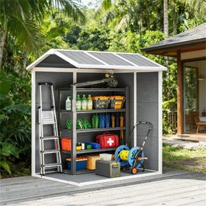 Casetta da Giardino in Plastica Grigia per Attrezzi e Uso Esterno - Product Image 1