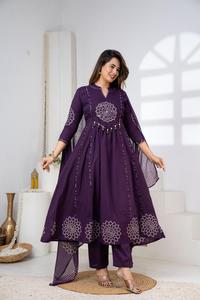 <b>Women</b>’s Purple Anarkali <b>Kurta</b> Set with Dupatta Embroidered Ethnic Wear for Festive Wedding Party and Traditional Occasions - Product Image 2