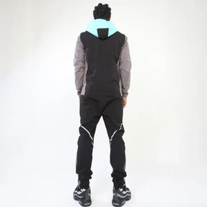 Ensemble de survêtement pour homme gris et jaune, avec blocs de couleur, fermeture éclair intégrale, pantalon de jogging sportif à capuche, poches latérales, idéal pour l'automne, en polyester mi-lourd - Product Image 6