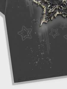 Custom Applique <b>Patchwork</b> Star Men’s <b>Shirts</b> Distressed Cotton Oversized Tshirts for Men Streetwear Graphic Custom Logo 240GSM - Product Image 4
