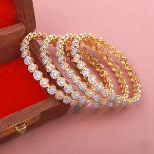 Gini CZ Designer Bangles-Trendy Religious Wedding Bracelets with Diamond and Pearl Accents - Product Image 3