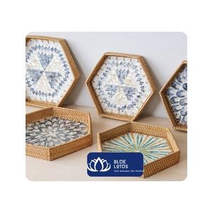 [HAUTE QUALITÉ] Plateau en rotin à un niveau, design moderne avec incrustations de perles, pour la maison et la salle de bain, présentation de vaisselle, boissons et aliments, Vietnam - Product Image 1
