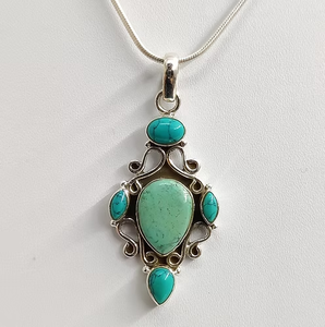 Pendentif multi-turquoise en forme de goutte d'eau (6,5 grammes) en argent sterling fait main pour hommes et femmes, bijou cadeau pour toutes occasions - Product Image 3