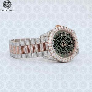 Montre de luxe pour homme Charm_Jewels en acier inoxydable, incrustée de diamants, mouvement mécanique analogique, boîtier de 40 mm, verre du cadran, date automatique - Product Image 3
