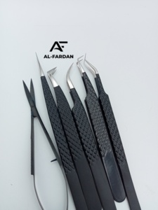 Pinzas Japonesas de Acero Inoxidable Negro Mate para Extensiones de Pestañas con Punta de Fibra Voluminizadora y Tijeras de Resorte para Cejas - Product Image 4