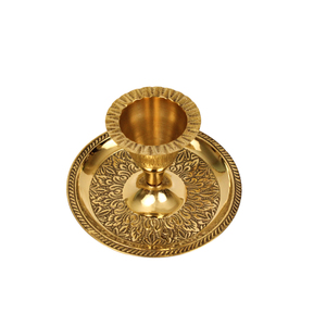 <b>Brass</b> Tea Light Holder <b>Candlestick</b> Handmade Decorative Candle Holder with Tray for Home Festival Decor - Product Image 5