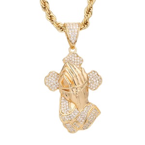 Colgantes y Collares de Cobre con Moissanita y Mano de Fátima, Chapados en Oro de 14k, Estilo Hip Hop - Product Image 1