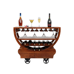 รถเข็นบาร์ทรงพระจันทร์เสี้ยวสุดหรูทันสมัย พร้อมล้อเลื่อน รถเข็นไวน์ทรงครึ่งวงกลม ผิวไม้วอลนัท เฟอร์นิเจอร์สำหรับอพาร์ทเมนต์และบ้าน - Product Image 1