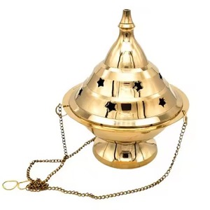 Wooden Handle Simple Design Brass Incense <b>Burner</b> With Star Cutouts Religious Aromatic Diffuser All-Season Use Incense <b>Burner</b> - Product Image 6