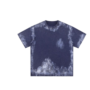 Camiseta de cuello alto para hombre, estilo hip hop, lavado ácido, textura desgastada, efecto blanqueado vintage, oversize, al por mayor - Product Image 2