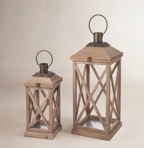 Wooden Square Handmade Candle <b>Lantern</b> X-Brace Vintage Pillar Holder Metal Top Handle Decorative Rustic <b>Hurricane</b> Lamp Home - Product Image 3
