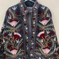 Veste en velours bohème tendance pour femmes, style Suzani, broderie florale à la main, manteau court, style hiver, prix de gros