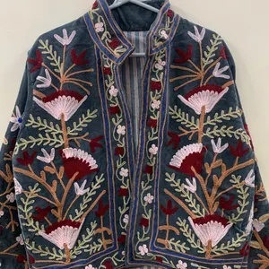 Trending Womens Boho Suzani Velvet Jacket Floral Hand Embroidered Short <b>Coat</b> Winter Style Wholesale Price - Product Image 3