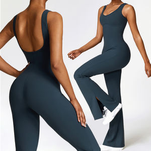 Mono deportivo de fitness para mujer, enterizo de yoga, mono con efecto fruncido en glúteos, mono acampanado para entrenamiento - Product Image 4