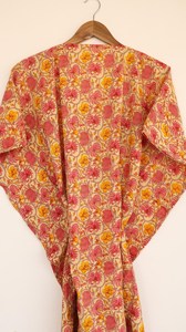 <b>Boho</b> Chic Hand Block Floral Print Pink Kaftan Maxi <b>Dress</b> V-neck Women’s Relaxed Fit Cotton Casual <b>Summer</b> <b>dress</b> - Product Image 2