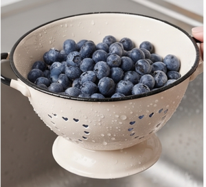 Modern White Enamel Colander With Heart Cutouts And Black Handles Durable Kitchen Strainer For <b>Vegetables</b> And Pasta - Product Image 5