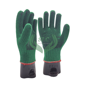 Ajuste confiable Guantes de trabajo de algodón verde bosque de alta resistencia Logística sin costuras Guantes de seguridad de material de punto punteado hechos en Indonesia - Product Image 2