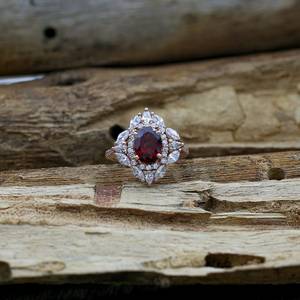 Conjunto de anillos de boda de granate, plata de ley 925, chapado en oro rosa de 14 quilates, anillo de compromiso, joyería nupcial, regalo para mujer - Product Image 1