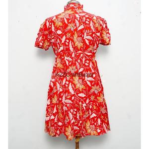 Vestido Mini de Mujer 100% Algodón Tejido, Cuello en V, Manga Corta, Cintura Alta, Estampado Floral, Estilo Boho, Lavable, para Oficina - Product Image 6