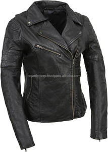 Nueva chaqueta de motociclista de cuero genuino para mujer, chaqueta de carreras ajustada informal de manga larga, transpirable personalizado de Color sólido - Product Image 2