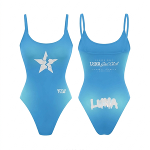 Traje de Baño de Mujer de Nylon y Spandex Premium de 200 GSM, Color Sólido Aqua, Tirantes Elásticos con Arcoíris, Logotipo Personalizado - Product Image 3