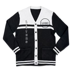 Suéter Cárdigan de Punto Personalizado en Blanco y Negro para Hombre y Mujer, con Logotipo Bordado, Cuello en V, Botones, Secado Rápido, Uniforme Escolar de Invierno - Product Image 1