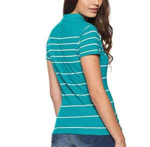 Polo a Rayas para Mujer, Manga Corta, Largo Regular, Tela Oxford de Algodón, Estilo Casual, Transpirable, Blanco con Rayas Verde Azulado - Product Image 2