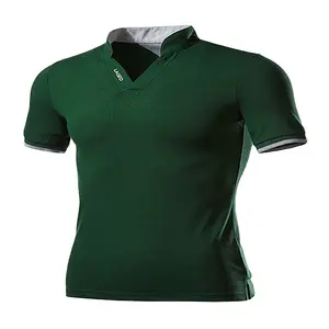 Short Sleeve 100% Cotton Polo Collar T-shirt Men's Short-sleeved Polo Shirt, Chinese Stand Collar V- Neck Solid Color Jersey OEM