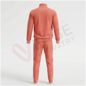 Unisex Coral Tracksuit Set Full Sleeve Stand Collar Zipper Front Striped Design Breathable Sporty Regular Fit Spring Wear - Product Image 2